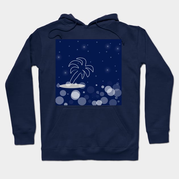 Landscape with palm. Vacation, exotic, island with dark blue color background Hoodie by grafinya